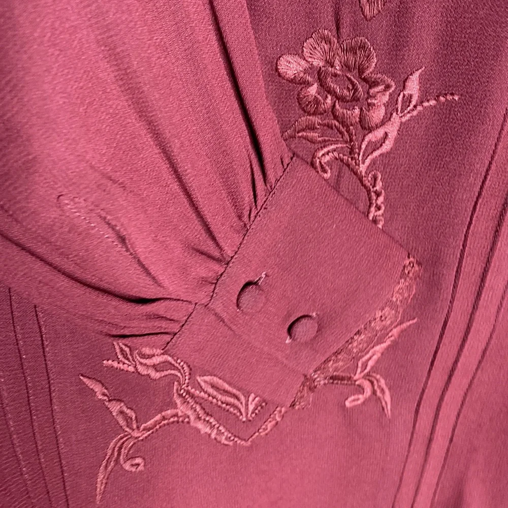 Reformation Burgundy Embroidered High-Neck Blouse